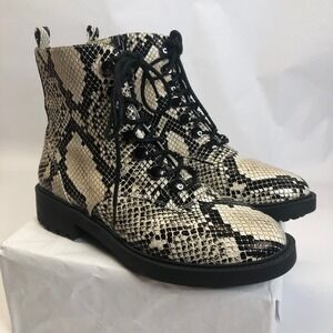 linea paolo Snakeskin Print Lace Up Ankle Boots Combat Booties Women's Size 7.5M